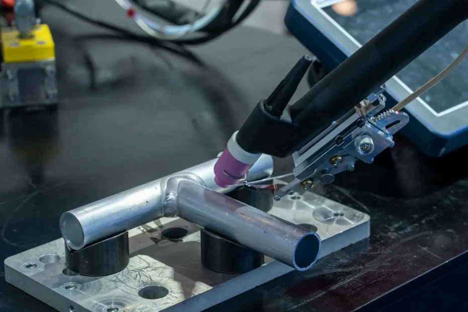 Pistolet de soudure MIG au fil sur assemblage métallique